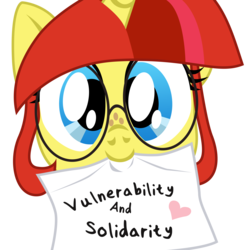 Size: 5000x5000 | Tagged: safe, artist:aaronmk, oc, oc only, oc:lefty pony, pony, absurd resolution, female, freckles, glasses, heart, looking at you, mouth hold, paper, sign, simple background, solo, transparent background