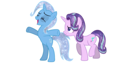 Size: 1920x1080 | Tagged: safe, alternate version, artist:thunder-blur, starlight glimmer, trixie, g4, bipedal, female, lesbian, ship:startrix, shipping, simple background, t pose, transparent background, vector