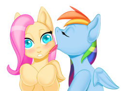 Size: 800x600 | Tagged: safe, artist:yasuokakitsune, fluttershy, rainbow dash, pegasus, pony, g4, commission, female, lesbian, licking, mare, ship:flutterdash, shipping, simple background, tongue out, white background, ych result