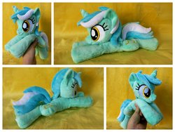 Size: 1600x1200 | Tagged: safe, artist:equinepalette, lyra heartstrings, pony, unicorn, g4, beanie (plushie), female, hand, irl, mare, photo, plushie, prone, solo