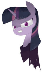 Size: 1829x3000 | Tagged: safe, artist:moonatik, mean twilight sparkle, pony, g4, the mean 6, atg 2018, clone, clone twilight, clothes, evil grin, evil twilight, female, grin, looking at you, newbie artist training grounds, scarf, simple background, smiling, solo, transparent background
