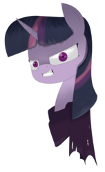 Size: 1829x3000 | Tagged: safe, artist:moonatik, mean twilight sparkle, pony, g4, the mean 6, atg 2018, clone, clone twilight, clothes, evil smile, evil twilight, female, grin, looking at you, newbie artist training grounds, scarf, simple background, smiling, solo, transparent background