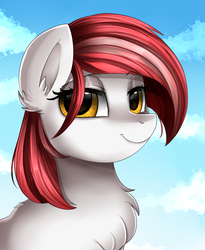 Size: 1446x1764 | Tagged: safe, artist:pridark, oc, oc only, pony, bust, chest fluff, commission, female, lidded eyes, portrait, smiling, solo, yellow eyes