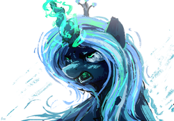 Size: 2412x1674 | Tagged: safe, artist:thefloatingtree, queen chrysalis, changeling, changeling queen, g4, atg 2018, crown, female, jewelry, newbie artist training grounds, regalia, simple background, solo