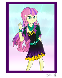 Size: 1550x1938 | Tagged: safe, artist:xethshade, oc, oc only, oc:emerald, equestria girls, g4, art trade, clothes, dress, equestria girls-ified, female, jacket, solo