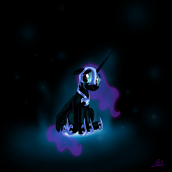 Size: 3000x3000 | Tagged: safe, artist:zoarvek, nightmare moon, alicorn, pony, g4, atg 2018, female, helmet, high res, mare, newbie artist training grounds, sad, solo