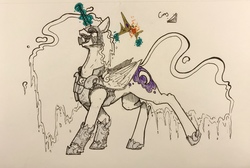 Size: 3729x2501 | Tagged: safe, artist:greyscaleart, nightmare moon, alicorn, pony, g4, atg 2018, bad end, crown, female, high res, jewelry, laughing, mare, newbie artist training grounds, regalia, signature, traditional art