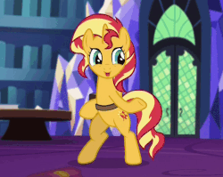 Size: 800x636 | Tagged: safe, screencap, sunset shimmer, pony, unicorn, equestria girls, equestria girls specials, g4, mirror magic, animated, balancing, bipedal, book, cropped, cute, female, flailing, flapping, frown, gif, hnnng, hoofy-kicks, in the human world for too long, losing balance, majestic as fuck, mare, open mouth, open smile, perfect loop, raised leg, saddle bag, shimmerbetes, smiling, solo, stumbling, twilight's castle, weapons-grade cute, wide eyes