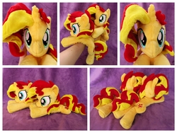Size: 3600x2700 | Tagged: safe, artist:equinepalette, sunset shimmer, pony, unicorn, g4, beanie (plushie), duality, female, hand, high res, irl, mare, photo, plushie, prone