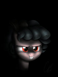 Size: 4304x5752 | Tagged: safe, artist:theravencriss, cozy glow, pegasus, pony, g4, marks for effort, 2spooky, absurd resolution, adorabolical, atg 2018, black background, cozy glow is best facemaker, cozy glow's true goal, cozybetes, crazy glow, cute, dark, evil grin, female, filly, foal, freckles, grin, newbie artist training grounds, op was right, pure concentrated unfiltered evil of the utmost potency, signature, simple background, smiling, solo, spoopy