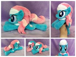 Size: 1024x768 | Tagged: safe, artist:equinepalette, aloe, lotus blossom, earth pony, pony, g4, beanie (plushie), hand, irl, photo, plushie, prone, solo focus, spa twins