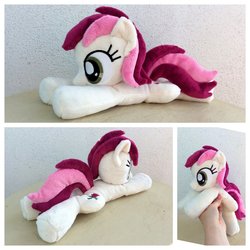 Size: 1024x1024 | Tagged: safe, artist:equinepalette, roseluck, earth pony, pony, g4, beanie (plushie), female, hand, irl, mare, photo, plushie, prone, solo