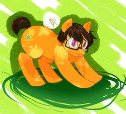 Size: 606x549 | Tagged: safe, artist:caiterpillart, earth pony, pony, abstract background, glasses, male, solo, stallion, stretching