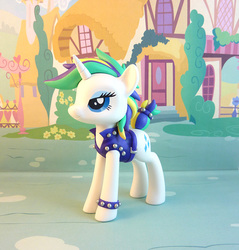 Size: 812x850 | Tagged: safe, artist:krowzivitch, rarity, pony, unicorn, g4, alternate hairstyle, clothes, craft, diorama, female, figurine, jacket, leather jacket, mare, mohawk, punk, raripunk, sculpture, solo, standing, tail band, traditional art