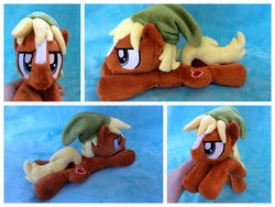 Size: 1600x1200 | Tagged: safe, artist:equinepalette, quarter hearts, earth pony, pony, g4, beanie (plushie), hand, hat, irl, link, male, photo, plushie, ponified, prone, solo, stallion, the legend of zelda