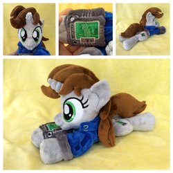 Size: 1024x1024 | Tagged: safe, artist:equinepalette, oc, oc only, oc:littlepip, pony, unicorn, fallout equestria, beanie (plushie), clothes, cutie mark, fanfic, female, hooves, horn, irl, jumpsuit, mare, photo, pipbuck, plushie, solo, vault suit