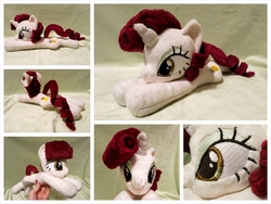Size: 3600x2700 | Tagged: safe, artist:equinepalette, oc, oc only, oc:scarlette belle, pony, unicorn, beanie (plushie), female, hand, high res, irl, mare, photo, plushie, prone, solo