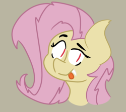 Size: 1043x931 | Tagged: safe, artist:somefrigginnerd, fluttershy, bat pony, pony, g4, bust, colored sketch, cute, cute little fangs, fangs, female, flutterbat, gray background, portrait, race swap, simple background, solo, tongue out