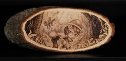 Size: 1280x618 | Tagged: safe, artist:horseez, daring do, rainbow dash, pegasus, pony, g4, duo, duo female, female, forest, hanging, mare, pyrography, traditional art