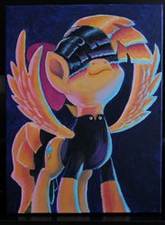 Size: 1280x1747 | Tagged: safe, artist:horseez, songbird serenade, pegasus, pony, g4, my little pony: the movie, acrylic painting, bow, female, hair bow, mare, painting, sia (singer), spread wings, traditional art, wings