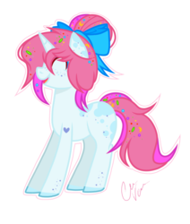 Size: 1024x1209 | Tagged: safe, artist:chococakebabe, oc, oc only, oc:bubble twist, pony, unicorn, bow, female, hair bow, happy, mare, simple background, solo, transparent background