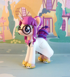 Size: 769x850 | Tagged: safe, artist:krowzivitch, oc, oc only, oc:blair witch, pony, unicorn, bowtie, clothes, craft, cute, diorama, female, figurine, glasses, lab coat, mare, sculpture, slippers, smiling, solo, standing, traditional art