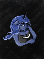 Size: 900x1200 | Tagged: safe, artist:kittytitikitty, princess luna, anthro, g4, ambiguous facial structure, arm hooves, breasts, bust, cleavage, female, human facial structure, solo