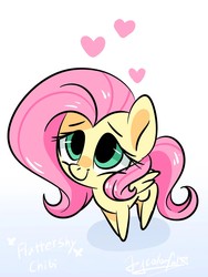 Size: 1536x2048 | Tagged: safe, artist:oofycolorful, fluttershy, pegasus, pony, g4, chibi, cute, female, heart, looking at you, looking up, looking up at you, mare, shyabetes, smiling, solo