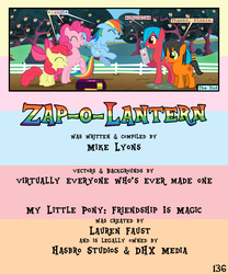 Size: 900x1080 | Tagged: safe, artist:lister-of-smeg, apple bloom, pinkie pie, rainbow dash, oc, oc:crosspatch, oc:lazybug, earth pony, pony, comic:zap-o-lantern, g4, colt, female, friendship journal, male, mare, prank