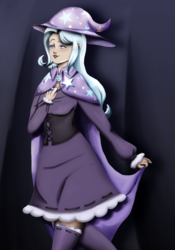 Size: 2718x3880 | Tagged: safe, artist:aiiga, trixie, human, g4, cape, clothes, dress, female, hat, high res, humanized, looking up, skirt, solo, trixie's cape, trixie's hat