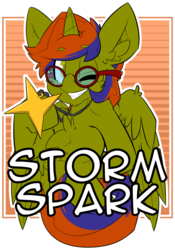 Size: 1280x1828 | Tagged: safe, artist:bbsartboutique, oc, oc only, oc:storm spark, pony, badge, con badge, glasses, jewelry, necklace, simple background, smiling, solo, transparent background