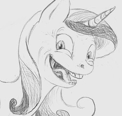 Size: 615x586 | Tagged: safe, artist:saby, derpibooru exclusive, princess cadance, alicorn, pony, g4, bust, creepy, creepy smile, cursed image, decadence, digital art, drawthread, female, grin, horse teeth, kill it, looking at you, mare, meme, missing accessory, monochrome, none of you are safe, pastiche, ponified meme, portrait, rape rodent, rapeface, shitposting, smiling, tongue out, where is your god now?