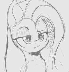 Size: 519x547 | Tagged: safe, artist:tre, fluttershy, pegasus, pony, g4, bust, female, grayscale, lidded eyes, mare, monochrome, sketch, solo, three quarter view, traditional art, unamused