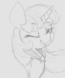 Size: 747x898 | Tagged: safe, artist:tre, twilight sparkle, pony, unicorn, g4, female, grayscale, mare, monochrome, one eye closed, solo, wink