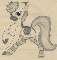 Size: 2086x2230 | Tagged: safe, artist:muffinkarton, oc, oc only, oc:yaktan, pony, butt, clothes, commission, dock, high res, male, plot, sketch, socks, solo, stallion, striped socks, tail, traditional art