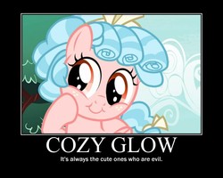 Size: 750x600 | Tagged: safe, edit, edited screencap, screencap, cozy glow, pegasus, pony, g4, marks for effort, my little pony: friendship is magic, cozy glow is best facemaker, cozybetes, cute, female, filly, foal, freckles, image macro, meme, motivational poster, pure concentrated unfiltered evil of the utmost potency