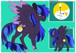 Size: 1024x715 | Tagged: safe, artist:colourstrike, oc, oc only, oc:midnight, pegasus, pony, colored wings, colored wingtips, female, green background, leonine tail, mare, offspring, parent:flash sentry, parent:twilight sparkle, parents:flashlight, raised hoof, simple background, solo, spread wings, wings