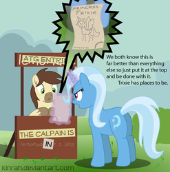 Size: 1008x1021 | Tagged: safe, artist:kinrah, trixie, oc, oc:calpain, alicorn, earth pony, pony, unicorn, g4, alicornified, atg 2018, butt, drawing, female, glowing horn, horn, levitation, lucy's advice booth, magic, magic aura, male, mare, newbie artist training grounds, plot, ponysona, race swap, stallion, talking in third person, telekinesis, the great and powerful ass, third person, trixiecorn
