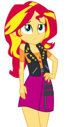 Size: 6000x11111 | Tagged: safe, artist:sunshi, sunset shimmer, equestria girls, g4, my little pony equestria girls: better together, absurd resolution, clothes, female, hand on hip, jacket, leather, leather jacket, legs, legs together, pink skirt, simple background, skirt, solo, transparent background