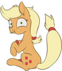Size: 912x1039 | Tagged: safe, artist:dusthiel, applejack, earth pony, pony, g4, atg 2018, female, food, mare, newbie artist training grounds, simple background, solo, strawberry, transparent background