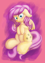 Size: 1140x1613 | Tagged: safe, artist:geljado, fluttershy, pegasus, pony, g4, blushing, colorful, digital art, digital drawing, digital painting, female, floppy ears, hooves to the chest, looking at you, sitting, solo