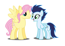 Size: 1024x722 | Tagged: safe, artist:meandmyideas, edit, fluttershy, soarin', pegasus, pony, g4, butterscotch, duo, female, glide, looking at each other, male, rule 63, shipping, simple background, soarinshy, straight, transparent background, vector, wide eyes