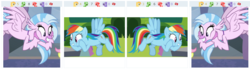 Size: 1221x341 | Tagged: safe, rainbow dash, silverstream, classical hippogriff, hippogriff, derpibooru, g4, cute, juxtaposition, meta