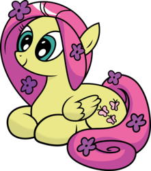 Size: 3972x4500 | Tagged: safe, artist:slb94, idw, fluttershy, pony, g4, cel shading, cute, female, flower, flower in hair, hippieshy, ponyloaf, prone, shyabetes, simple background, smiling, solo, transparent background, vector