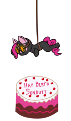 Size: 2372x4072 | Tagged: safe, artist:venaf, pinkie pie, earth pony, pony, g4, atg 2018, cake, clothes, female, food, high res, newbie artist training grounds, night vision goggles, pinkie spy, rope, simple background, sneaking suit, solo, transparent background
