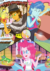 Size: 2176x3080 | Tagged: safe, artist:masbro42, boneless, cheese sandwich, gummy, party favor, pinkie pie, equestria girls, g4, my little pony equestria girls: better together, balloon, blowing up balloons, equestria girls-ified, female, food, hat, high res, male, party, party hat, party trio, pie, rubber chicken