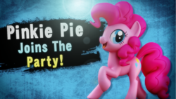 Size: 1280x720 | Tagged: safe, pinkie pie, earth pony, pony, g4, 3d, character reveal, female, newcomer, parody, solo, super smash bros.