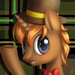 Size: 500x500 | Tagged: safe, artist:divlight, oc, oc only, oc:spiroux, pony, unicorn, bowtie, bust, hat, male, portrait, solo, stallion, top hat