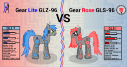 Size: 2047x1093 | Tagged: safe, artist:wvdr220dr, oc, oc:gearlite, oc:gearrose, pony, robot, robot pony, '90s, brothers, imfomaz os, romania, vs