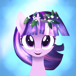 Size: 2000x2000 | Tagged: safe, artist:songbirdserenade, twilight sparkle, pony, g4, female, flower, flower in hair, high res, looking at you, smiling, solo